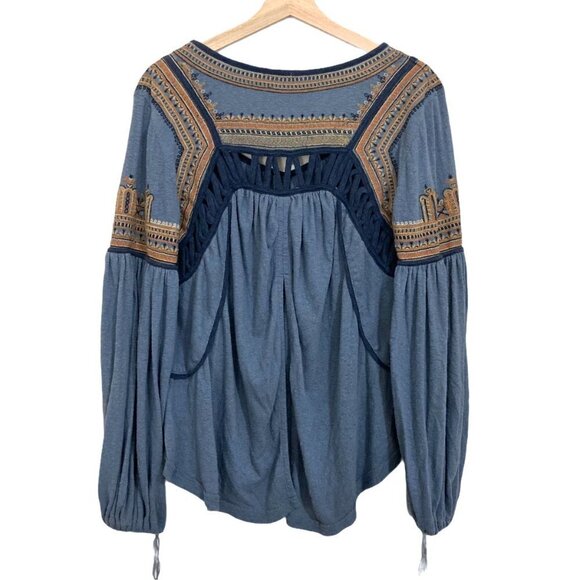FREE PEOPLE Snow Kisses Embroidered Balloon Sleeve Boho Peasant Top - Picture 12 of 15